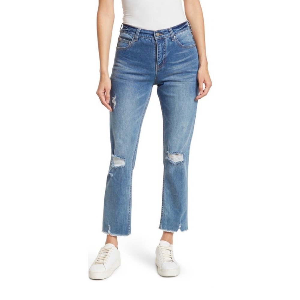 Supplies by UNIONBAY Maren High Waist Distressed Ripped Straight Leg Jeans 8
